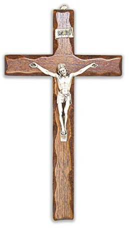 Holzkreuz - Wandkreuz - Christus in Silber - Made in Italy - (25 x 13,2 cm)