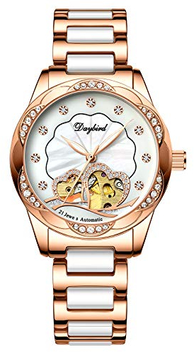 rorios Damen Uhren Automatikuhr Mechanische Uhr Wasserdicht Leuchtend Uhr mit Edelstahl Armband Mode Diamant Armbanduhr Roségold