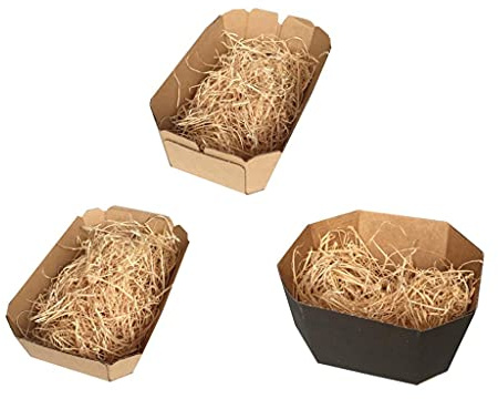 SET 30 Cestini di Cartone kraft, scatoline aperte per confezioni, bomboniere, packaging regalo, cestino natalizio o pasquale 3 MODELLI (10 pezzi x tipo) con 250 gr paglia in legno finissima