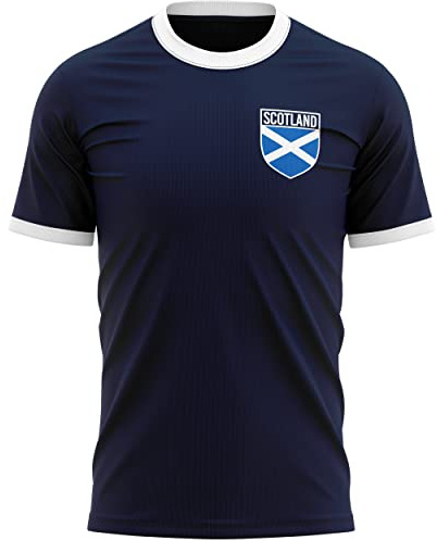 Camiseta con insignia de Escocia, camiseta de partidarios de Escocia, regalos con la bandera de fútbol escocesa para él, apoyo a Escocia en fútbol, rugby y cricket, azul marino/blanco, XL