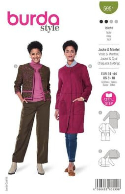 Burda Schnittmuster, 5951, Jacke und Mantel selber nähen [Damen, Gr. 34-44] Level 2 für Anfänger