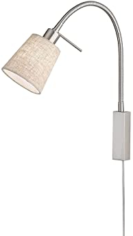 2in1 Wandleuchte & Bettleuchte - Schwanenhalslampe mit Lampenschirm Leinen Beige