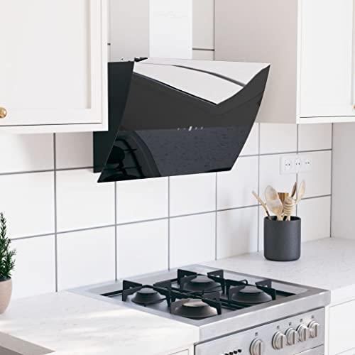 vidaXL Campana Extractora de Pared Cocina Soporte Ventilador Lámpara LED Forma Inclinada Fácil de Limpiar Acero Vidrio Templado Negro 60 cm