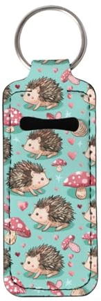 Baxinh Hedgehog Mushroom Chapstick Holder Keychain for Women Girl, Functional Lip Gloss Tube Holder Keychain Lipstick Holder Case Lip Balm Holder Keychain, multicolor