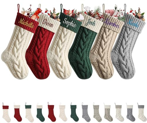 MJARTORIA Personalised Christmas Stockings with Names Initial Embroidered, Custom Xmas Stockings Large 18 Inches, Knitted Stockings for Xmas Gift Decorations (Bunt A, 1PC)