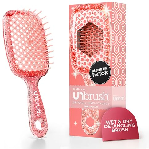FHI Heat UNbrush Detangling Hair Brush for Pain-Free Brushing on Wet or Dry Hair — DuoFlex Anti-Static Bristles, Lightweight Vented Design - Ruby Peach