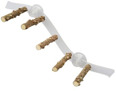 Folpus Vogelsitzstange, Papageiensitzleiter, Vogelsitzstangen aus Holz Stepped, Saugnapf-Vogelspielzeug, Vogelkäfigzubehör für Papageien, Wellensittiche, Sittiche, Aras, Unzertrennliche, Stil a