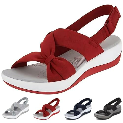 BAWUTZ Sandalias Ortopédicas para Mujer, Cómodos zapatos ortopédicos con soporte de arco para mujer, con correas ajustables y sandalias con suela ergonómica para caminar. (39,Rot)
