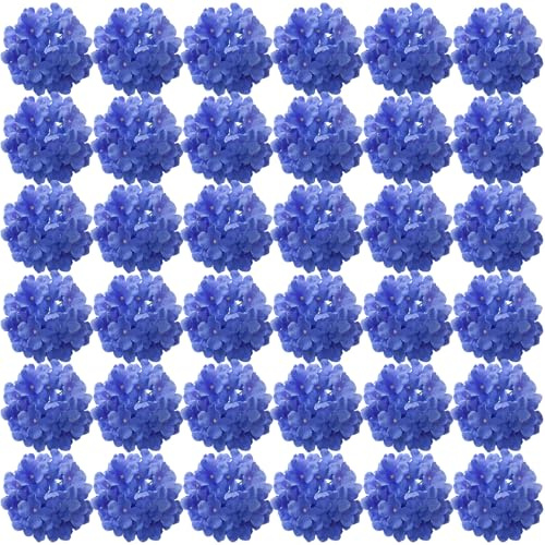 FagusHome 35 st huvuden hortensia blomma 18 cm artificiella blommor med stjälkar falska hortensior blommor för dekoration (Bliljantblå)