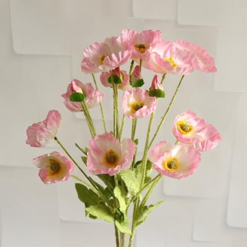 8 st buketter konstgjorda blommor vallmoblommor, 59 cm realistiska sidenblommor PU falska vilda blommor, för hem bröllop festdekor, blomsterarrangemang, köksbord bordsuppsats vas (ljusrosa)