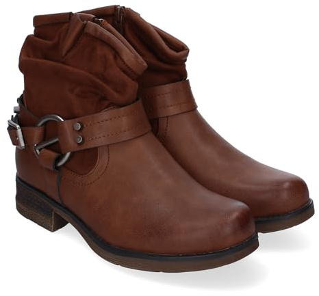 shoes&blues.es Bottines pour Femmes, Style Motard, Confortables et élégantes, Bride à Boucle et Fermeture éclair. Brun Talla 38