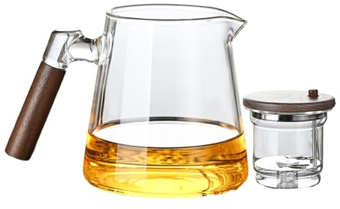 Press Enchanti - Teiera in con separazione 'acqua, teiera in da 750 ml con manico in legno per tè sfuso, elegante teiera resistente al calore, set da tè con filtro automatico