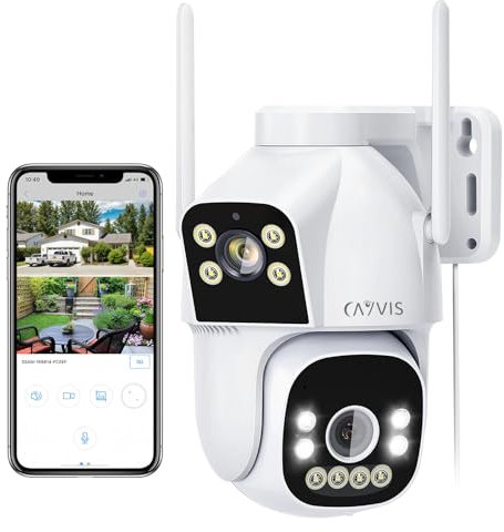 CAYVIS 2MP Camera Surveillance WiFi Extérieur, 2.4GHz 5GHz PTZ 1080P Caméra IP Extérieure avec Double Objectif, Vision Nocturne Couleur, Détection Humaine, Audio Bidirectionnel,IP66