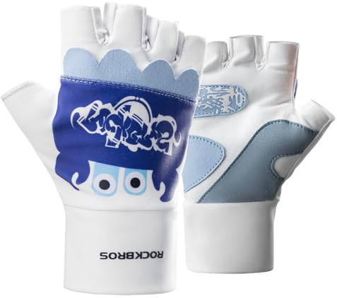 ROCKBROS Guanti Bici Bambino Estivi 1 Paio, Guanti da Ciclismo per Bambini Ragazzi a Metà Dita Traspirante Antiscivolo Protettivi Sportivi Bicicletta Passeggino, Bianco e Blu Scuro, L