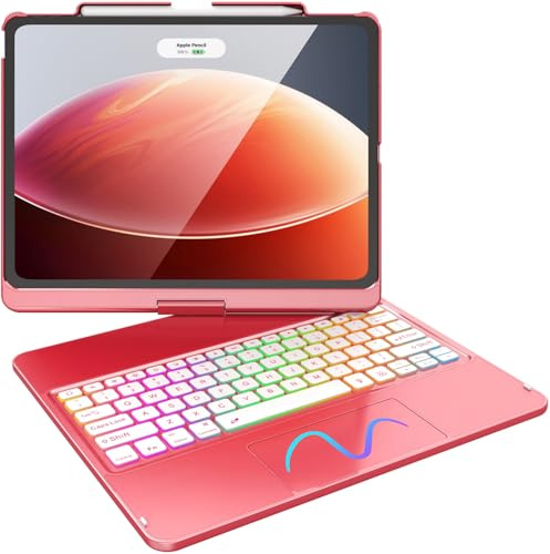 FUWANG Touch Keyboard Case for iPad Air 13 inch (M3 2025/M2 2024) and iPad Pro 12.9 6th 5th 4th 3rd Gen, 360° Swivel 7 Colors Backlit for iPad Air 13 inch Case Keyboard with Multi-Touch Trackpad, Red
