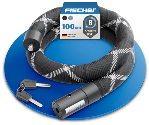 FISCHER Fahrrad Kettenschloss, PROTEC SK100 mit 2 Schlüsseln, für Fahrräder und E-Bikes, mit Reflexfäden für mehr Sicherheit im Dunkeln, schwarz, Länge: 100 cm