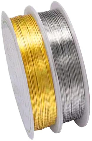 2 Pièces Fil de Cuivre, Fil pour Bijoux Perles, 0,2mm Artisanat Fil de Cuivre, 2 Couleurs Fils pour Bijoux, pour Perlage et Bijoux, Art Floral et Modélisme