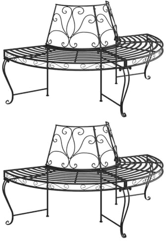 Ziaphsol Lot de 2 bancs d'arbre semi-circulaires en acier noir - 160 x 84 x 88,5 cm - Pour jardin et parc - Avec siège extérieur résistant aux intempéries et espace de repos