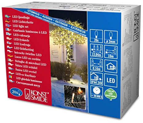 Konstsmide 3609-103 Micro LED Lichterkette / für Außen (IP44) / 24V Außentrafo / 20 warm weiße Dioden / transparentes Kabel