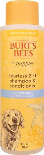 Burt’s Bees for Pets Tear Free Puppy Shampoo & Conditioner with Buttermilk, 2 in 1 Gentle Dog Shampoo for Puppies, Cleans and Conditions Sensitive Skin, 16 Fl Oz