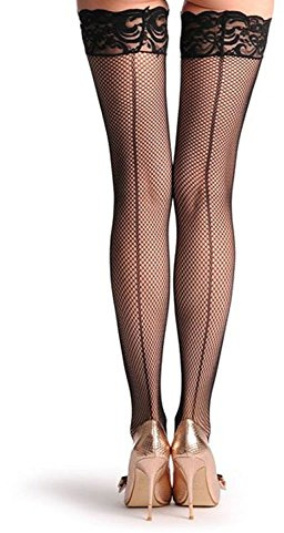 Bas Resille Noir Dentelle Effet Couture Auto-fixant Silicone