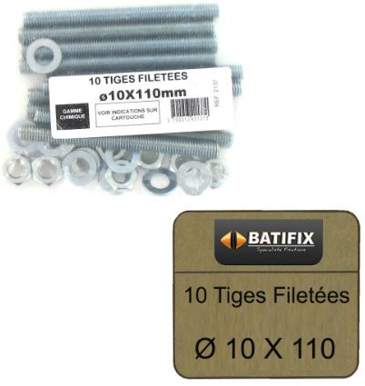 Tige filetée - Ø 10 mm - 100 mm - À sceller - Vendu par 10 - Batifix