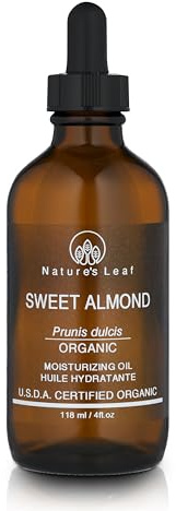 Natures Leaf Sweet Almond Oil, USDA Certified Organic, 100% Pure, Cold Pressed, Nourish & Soften, Promotes Healthy Looking Skin and Hair, Unscented, 4 ounce