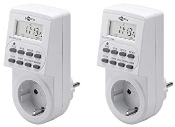 goobay Digitale Zeitschaltuhr im 2er Set, programmierbarer Timer für die Steckdose mit Notstrom-Akku, Wochenzeitschaltuhr bis 3600W ideal für Aquarium und Rolladen - 55543