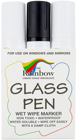 Glass Pen Window Marker: Liquid Chalk Pens for Glass, Whiteboard Markers with Washable Paint - Graduation, Car Windows, Mirror Pen, Storefront, Wedding, Party (3 Pens - Black & White - Jumbo Tip)