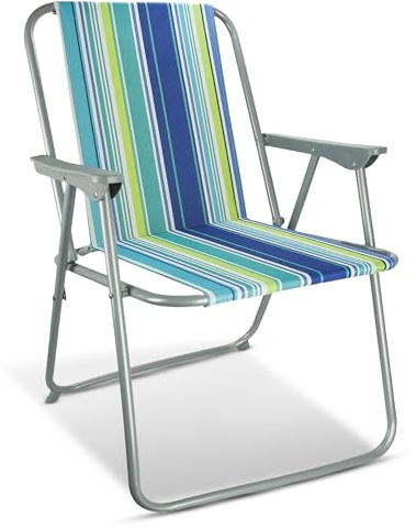 ASAB Folding Garden Patio Spring Deck Chair With Arms & Comfortable Fabric Seat Picnic Camping Beach Fishing Outdoor - Stripe