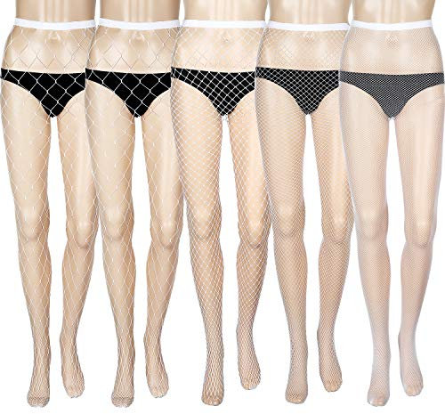 SATINIOR 5 Paare Netzstrümpfe Netz Strumpfhose Netz Strumpfhose für Frauen (Weiß)