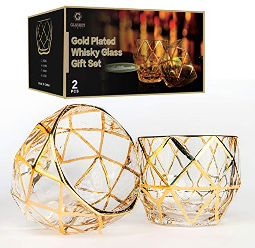 GLASKEY Whisky Gläser, 370ml Bleifrei Kristall Tumbler 2er Set, Whiskey Glas für Cocktail Rum Wodka Scotch Gin Cognac Wasser Spülmaschinenfest,Geschenke für Männer