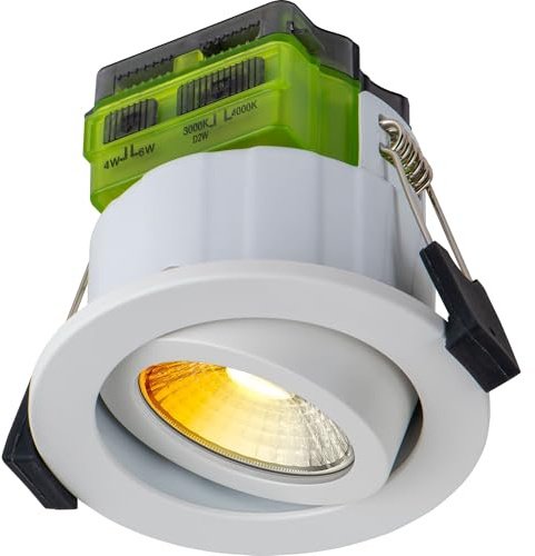 Luceco LED Adjustable Downlight with Power Change & Dim2Warm Colour Change, Fire Rated, Dimmable, Spotlight for Kitchen and Bathroom, FType MK2, White, IP65, 4W/6W, 690lm, 3000-2400K & 4000K, FTA6WD2W