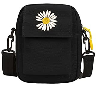 FuninCrea Canvas Small Women's Shoulder Bag Cute Crossbody Phone Bag with Zipper, Mini Crossbody Bag for Womens and Grils, Mobile Phone Cross body Bag Removable and Adjustable Strap (Black)