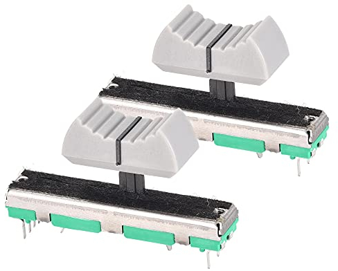 sourcing map 2 Stück Fader Variable Widerstände Mixer 45mm Gerade Rutsche Potentiometer B10K Ohm Zweikanalpotentiometer mit Knöpfen