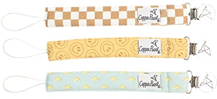 Copper Pearl 3-Pack Pacifier Holders: Premium Knit Binky Clips for Baby Girls and Boys - Stylish Stainless Steel Design for Secure No-Drop Attachment