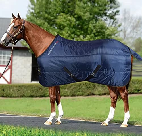Horses, Couverture de Box Essential 250gr, Couverture de Bonne Facture, Utile pour Protéger Le Cheval des Variations de Température (120 cm, Bleu/Bordeaux)