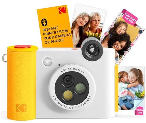 KODAK Smile+ 2-in-1 Digital Instant Print Camera & Wireless Bluetooth Photo Printer - 10MP, Special-Effect Rotating Lens, Zink 2x3 Inch Sticky-Back Photos, Print via Fun App from Smart Devices - White