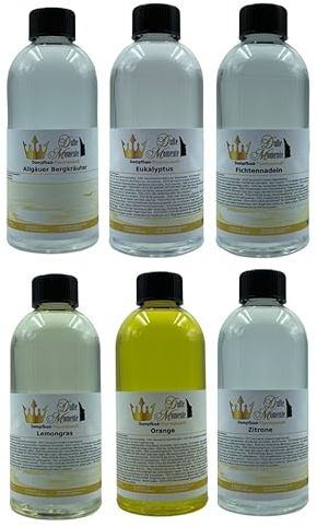 Dufte Momente | Dampfbad Duft Konzentrat 6 x 500ml Bergkräuter, Eukalyptus, Fichtennadel, Lemongras, Orange, Zitrone | ätherische Öle | für alle gängigen Dampfduschen, Verdampferanlagen | vegan