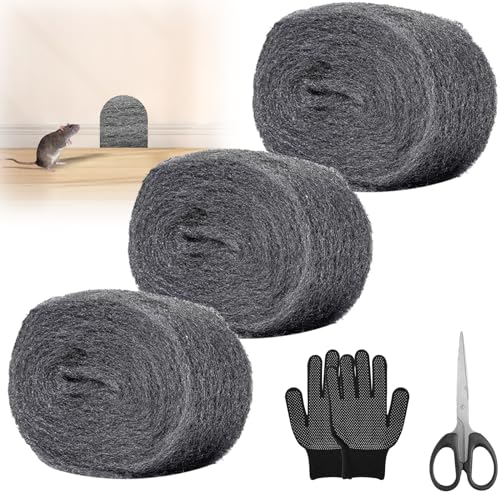 GEGNNS 3Pcs 110g Lana de Acero, con tijeras y guantes, 9m Lana de Acero Steel Wool Abrillantar Lana de Alambre, Limpiar Lana de Acero, Pulir Pastillas Lana de Acero para Pulir Terrazo