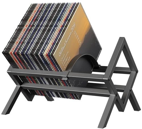 COWISH Vinyl Record Rack Stand, Record Storage Holder - Metal Record Stand 80-100 LP Storage Vinyl Organizer for Albums Audio Easy to Assemble Black