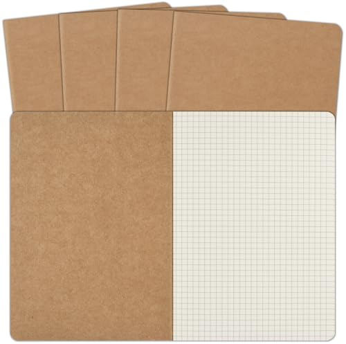 ZCZN 5 Pack A5 Kraft Notebooks Bulk, 8.15x5.5 Inches Graph Paper Journaling Notebooks, Notebooks for Work, Composition Notebooks for School, Journal Notebooks for Office, 60 Pages