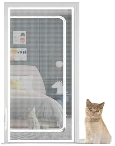 Puerta mosquitera con cremallera, puerta mosquitera reforzada for gatos, se adapta a puertas de 70 cm x 200 cm. Puerta mosquitera resistente a prueba de mascotas con cremallera que evita que los perro