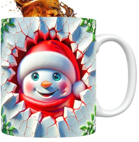 Genérico Tazas Navideñas - Tazas de Cerámica para Café Invernal | Diseño 3D De Muñeco De Nieve 350ml Con Asa Para Bebidas Fiestas Cumpleaños Cocina