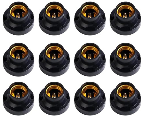 12 piezas de casquillo E27, casquillo para atornillar, portalámparas E27, patas de lámpara universales, portalámparas vintage, para lámparas LED, negro