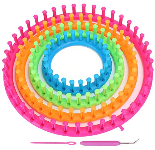 Telares de tejer redondos, 5,3 x 5,3 x 1,6 pulgadas, juego de telares circulares, kit de manualidades, herramienta para hacer bufandas con pompones, tabla de tejer versátil con