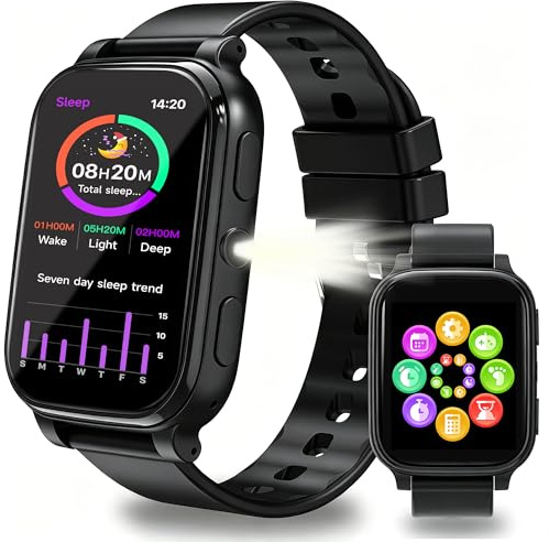 Smartwatch Bambini 1,83 HD, Orologio Smartwatch Bambini con 18 Giochi, Monitor del Sonno, Contapassi, Torcia, Sveglia, Impermeabile, Fitness Tracker Regali di Natale e Compleanno per Ragazza Ragazzo