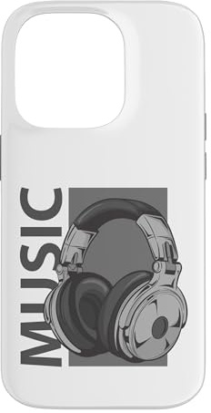 Custodia per iPhone 14 Pro Musica Cuffie Verticali DJ Grafica In Bianco E