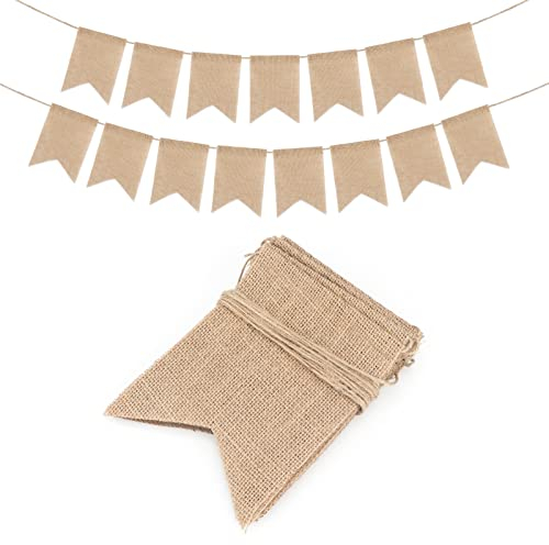 G2PLUS 4.4M Ghirlanda Bandierine di iuta-15PCS Bandierine di Iuta Festone con Bandierine Riutilizzabili Gagliardetto di Tela Vintage Decorazione per Matrimoni Feste di Compleanno