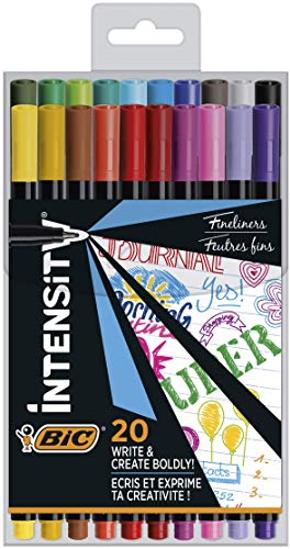 BIC Intensity Fineliner, Filzstifte in 20 verschiedenen Farben, mit feiner Spitze, für Bullet Journal & Mandala